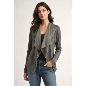 Edyson Maisha Faux Leather Drape Jacket Olive Green Moto Chic Womens M‎ NWT